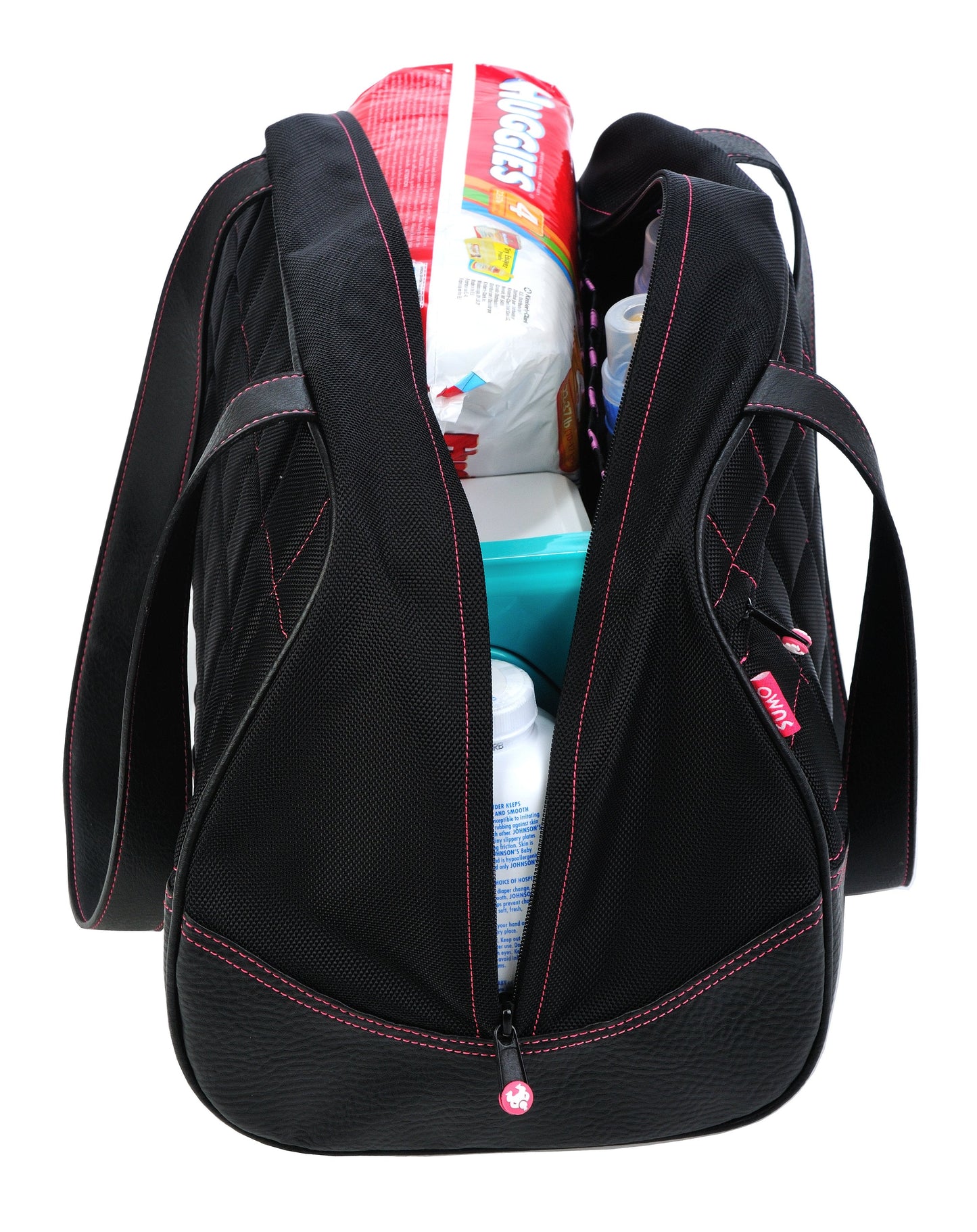 Small Sumo Duffel (Black with Pink Stitching)