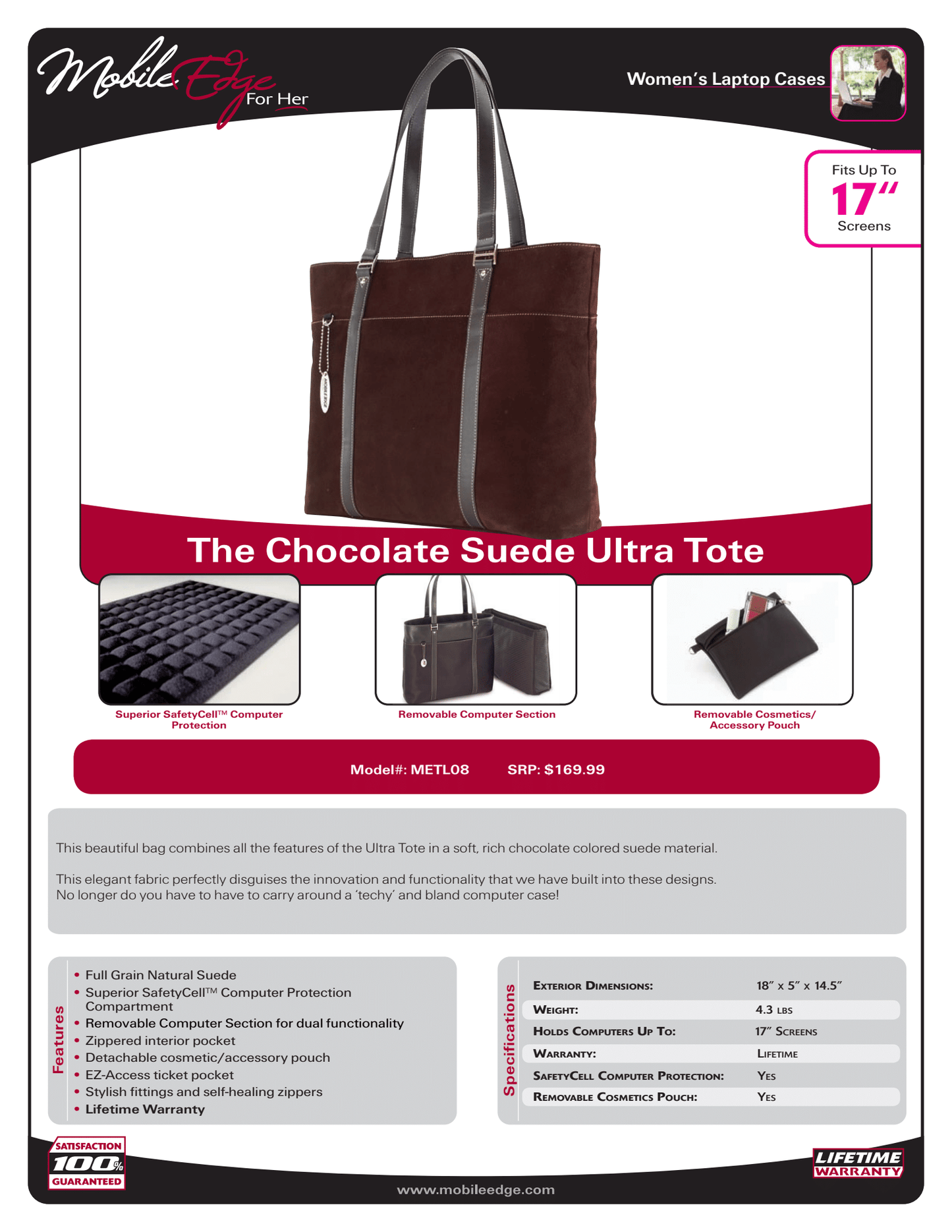 Suede 14.1" Ultrabook or 15" MacBook Ultra Tote - Chocolate