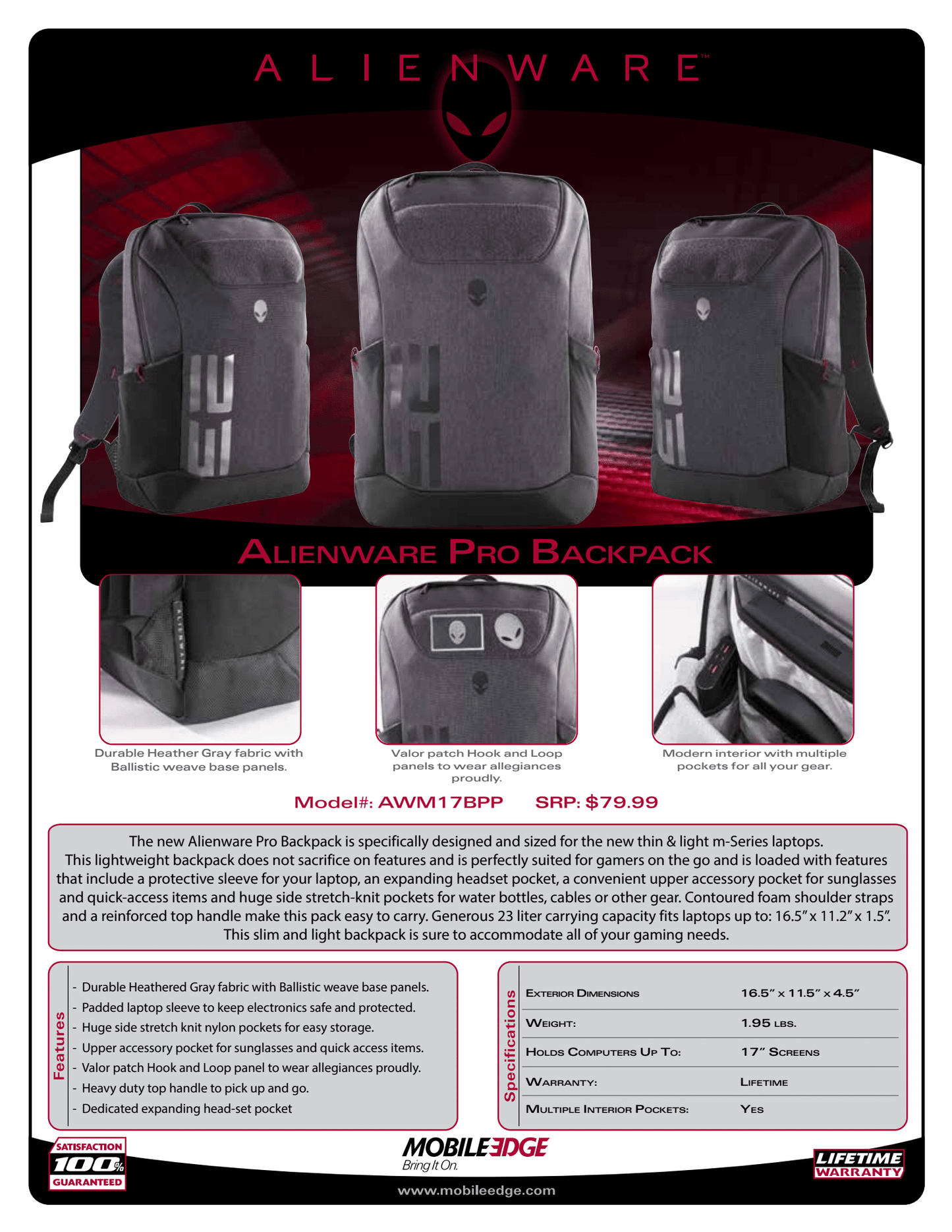 Alienware M17 Pro Backpack 15"-17"